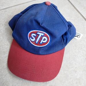 STP Logo VTG Motor Oil Hat Snapback Cap Blue Red Automobile Racing